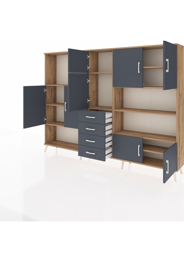 Arges Dolap 9 Raflı 4 Çekmeceli 8 Kapaklı 220x30x163 Çam-antrasit Çam-antrasit