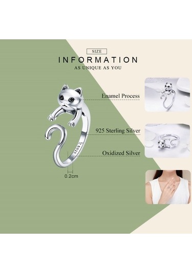 Fastbuy 925 Ayarlı Gümüş Kedisi Zırcon Aksesuarlı Çok Renkli Naive Yüzük Çok Renkli