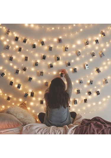 Pazly Usb Peryıldızı Işıklı Şerit 10m 100led 50 Klips Bakır Tel Sıcak Beyaz Noel Dekorasyon