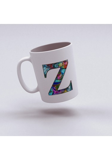 Z Harfi Bardak 330 Ml İsme/harfe Özel Hediye, Renkli Harf Tasarım Beyaz
