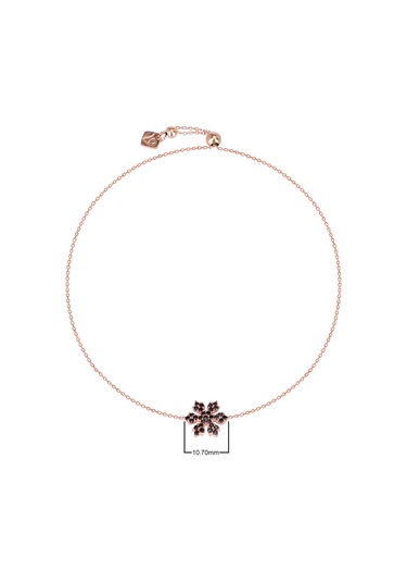 Siyah Zirkon Taşlı Pırlanta Montür Rose Altın Kaplama Asansörlü Çiçek Desenli Gümüş Bileklik Gümüş - Rose Gold