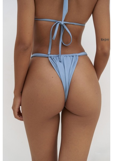 Dahlia Büzgü Detaylı Kalın Bantlı Mavi Bikini Altı Mavi