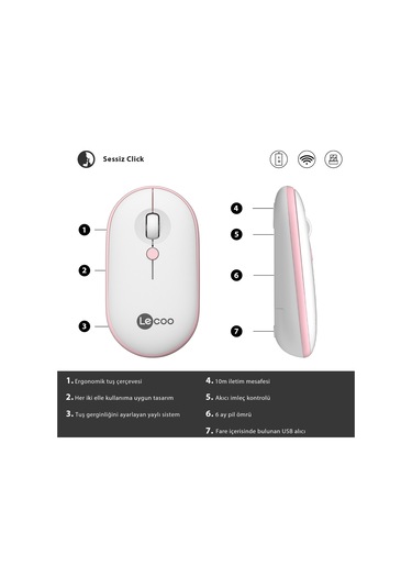 Lecoo WS212 Kablosuz 1600DPI 4 Tuşlu Optik Mouse