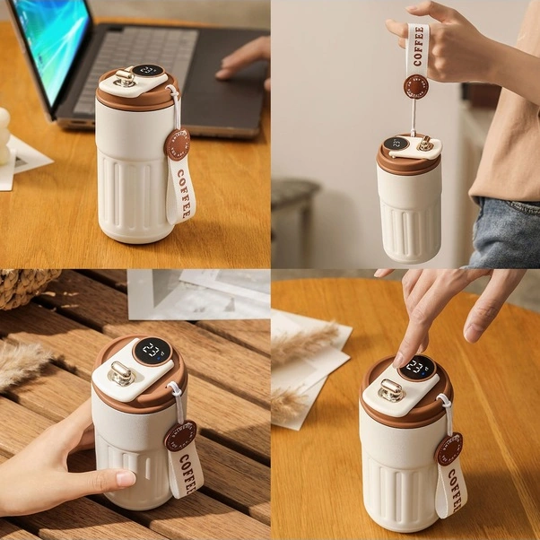 Fortunelane Akıllı Termosu 450ml Paslanmaz Çelik, Ofis Ve Dış Mekan Kullanımı İçin Kahverengi Kahverengi