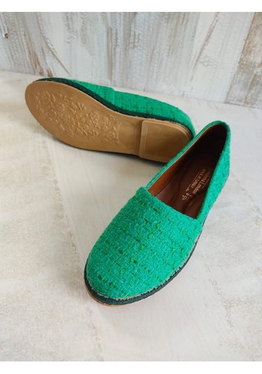 Keten Hasır Detaylı Yeşil Kadın Espadril Yeşil