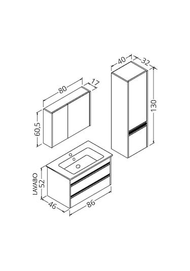 Levante 85 Cm Siyah Lavabolu Banyo Dolabı Bgn Aynalı - Boy Dolap Dahil Beyaz