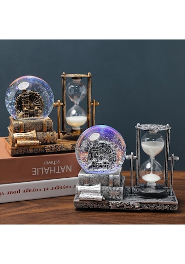 Kişiye Özel Big Beng Saat Kulesi Işıklı Sulu Kar Küreli Kum Saati Hediyelik Kum Saati