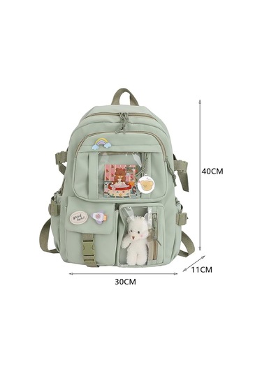 Springsun Üniversite Öğrencisi Sırt Çantası Moda Okul Sırt Çantası Naylon Peluş Kolye Pimi Sevimli Kawaii Japon Tarzı Genç Kızlar İçin, Siyah, 40x30x11cm/15.75x11.81x4.33in Siyah