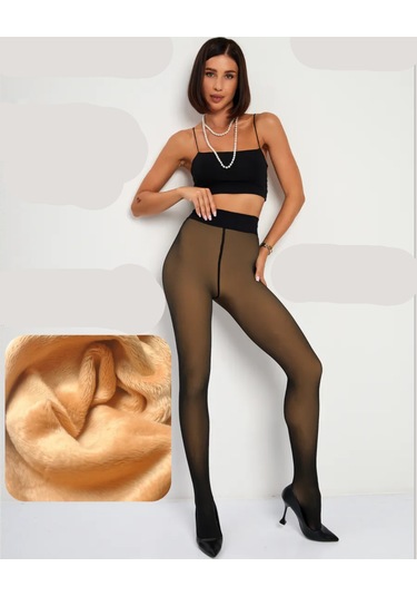 Kadın İthal Ten Görünümlü İçi Peluşlu Termal Tayt Polar Kışlık Külotlu Çorap Popo Kaldırıcı Özellik Ten Rengi