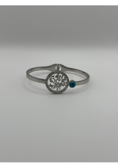 Arnes Jewelry Çelik Silver Yaşam Ağacı Kelepçe Bileklik