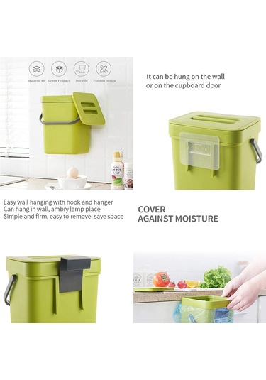 Suntek Modern Atık Çöp Kutusu Duvara Monte Ofis Yeşil-3l-orta Yeşil