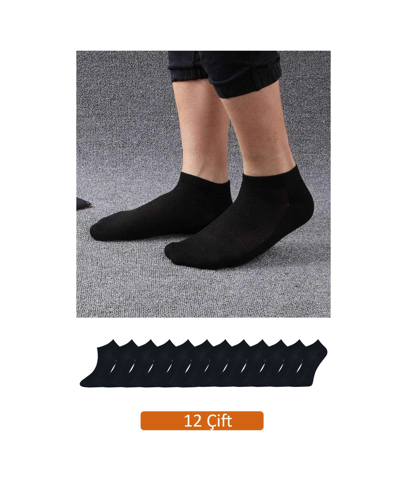 Erkek 12'li Paket Siyah Bambu Patik Çorap Vk-patiksiyah-12li