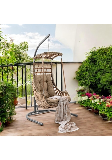 Capri Swing Alaçatı Tekli Rattan Bahçe Salıncağı Balkon Salıncağı Renkli