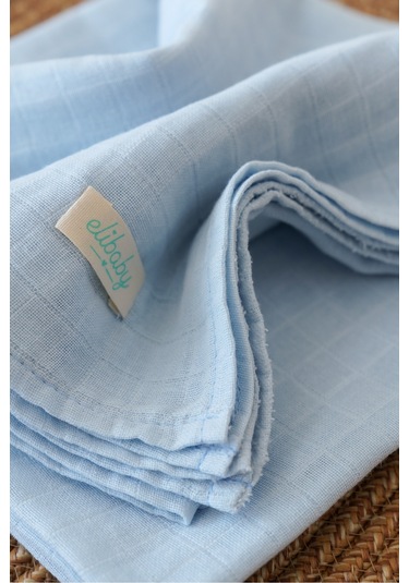 Organik Pamuk Çift Katlı Müslin Örtü Bebe Mavi 75x85 CM Bebe Mavi