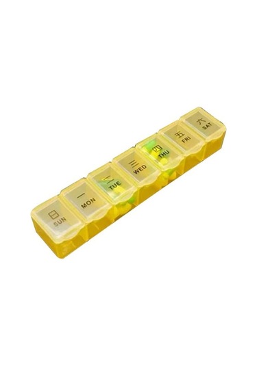 Sarı Taşınabilir Hap Kutusu Gün Baskı 7 Bağımsız Izgaralar Toz Geçirmez Neme Dayanıklı Şeffaf Kapak Açık Seyahat İş Gezisi Hap Organizatör İlaç Sarı