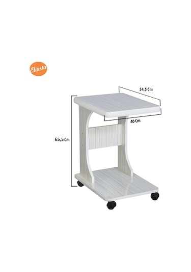 Eliusta_Ticaret Eliusta %100 Mdf Tekerlekli C Yan Sehpa Koltuk Yanı Sehpa -Fırsat