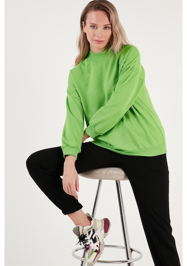 Lela Pamuklu Dik Yaka Basic Örme Bayan Sweat 5863323 Fistik Yeşil