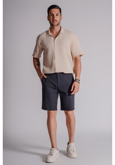 Braccas Erkek Yandan Cepli Klasik Bel Relaxed Fit Chino Şort Siyah Siyah