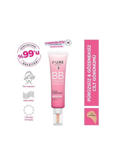 Pure Beauty Gözenek ve Leke Görünümünü Azaltıcı BB Cream SPF50 02 Natural