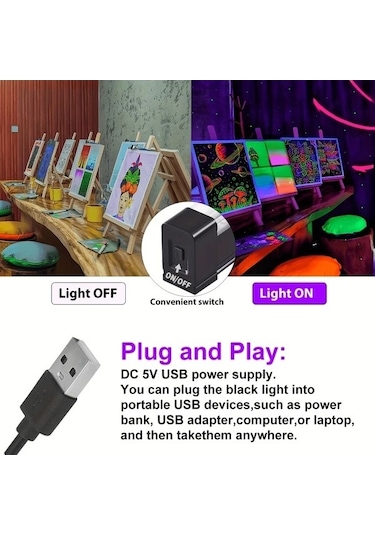 Fastbuy 6 Adet Set 40 Led Uv Siyah Işık Bar Ve Şerit Işığı 32/249cm Dc 5v Usb 3 Mod Ahşap Ahşap