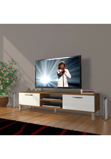 Decoraktiv Eko 140 Slm Dvd Krom Ayaklı Tv Ünitesi Tv Sehpası - Ceviz - Beyaz Ceviz - Beyaz