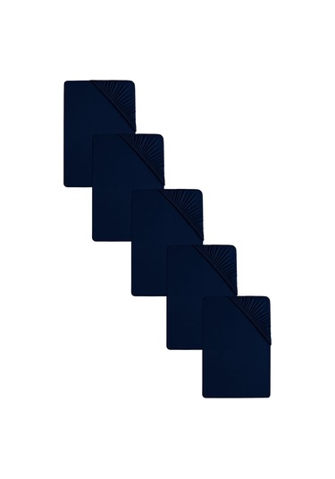 5 Adet Battal Boy Düz Pamuklu Çift Kişilik 200 X 200 Cm Lastikli Penye Çarşaf Lacivert