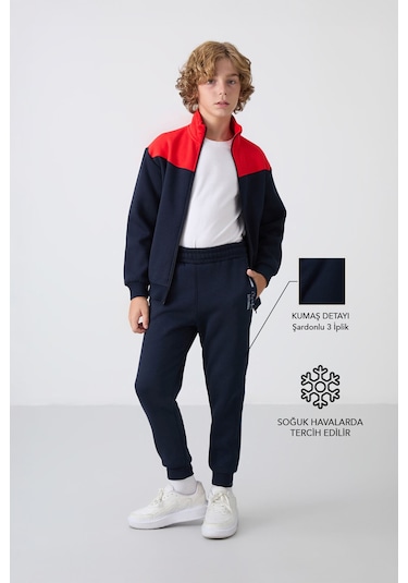 Tommy Life Lacivert Pamuklu Kalın İçi Tüylü Yumuşak Dokulu Standart Fit Nakışlı Erkek Çocuk Eşofman Takım - 11 Lacivert