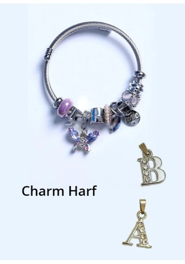 Bhs Life Charm Aksesuarlı Kelebek Çelik Mor Bileklik