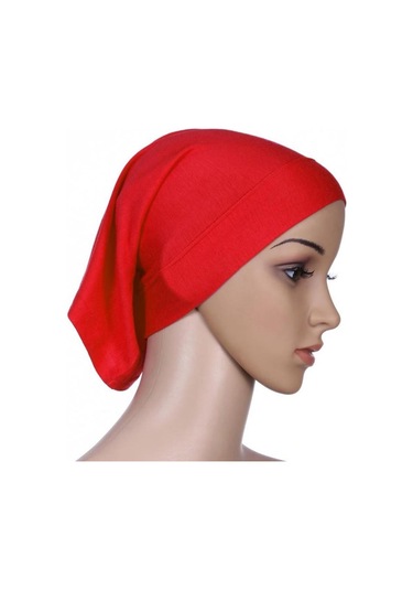 Kırmızı Yüz Altında Eşarp Tüp Kaput Kap Kemik İslam Kadın Baş Örtüsü Başörtüsü Kırmızı