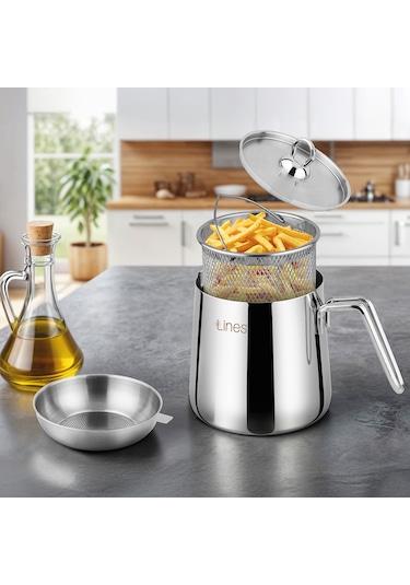 Lines Lkx-1000 4 Parça Çelik Kızartma Tenceresi 13,7x13cm 2lt Paslanmaz Çelik