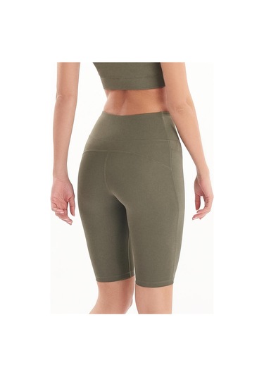 Josejuan Kadın Toparlayıcı Yüksek Bel Cep Detaylı Spor Biker Tayt 7108-haki Haki