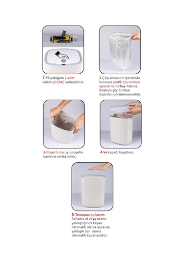 Okyanus Home Hareket Sensörlü 12lt Kırık Beyaz Çöp Kovası Beyaz