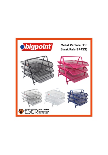 Bigpoint Metal Perfore Evrak Rafı 3'lü Siyah