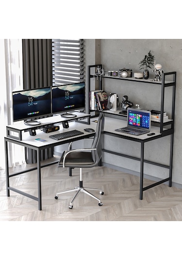L Masa ,raflı L Şekilli Ofis Masası 610-b Beyaz