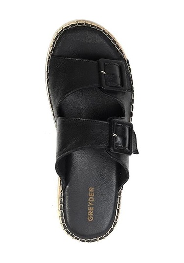 Greyder 50757 Kadın Siyah Hakiki Deri Trendy Terlik-488 Siyah