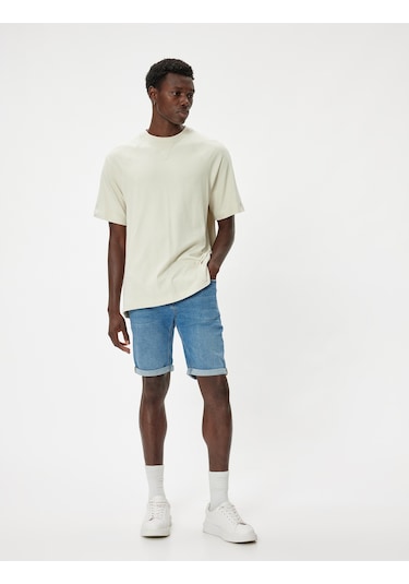 Koton Oversize Kot Şort Bermuda Cep Detaylı Pamuklu Orta İndigo 4sam40093nd İndigo