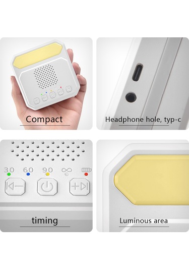 Xindoker Bebek Uyku Uyandırıcı Cihazı 21 Rahatlatıcı Ses 3 Seviye Zamanlayıcı Işık Değiştirilebilir Gece Lambası Girişli Li-poly Batarya Gri