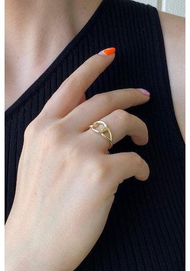 Zümrüt Sarraf 14 Ayar Yeşil Altın Kadın Zincir Detay Yüzük 553891741