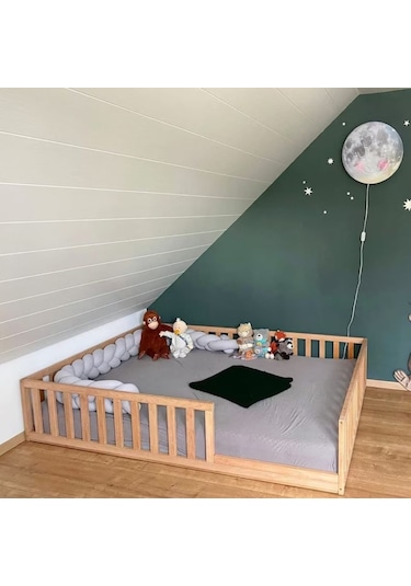 Masif Ahşap Naturel Karyola Çocuk Yatağı 120x200 Cm