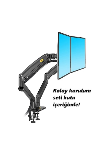 North Bayou Nb G35 22''-32'' Çift Monitör Standı Amörtisörlü Ayarlanabilir Masa Aparatı - 12kg Taşıma, 360 Dönüş
