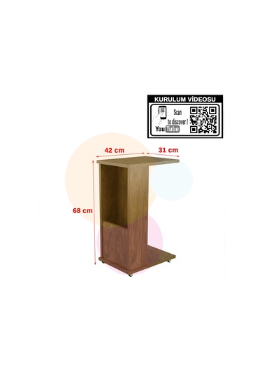 Modilayn Ata Gazetelik- Dergilik- Servis Tekerlekli C Yan Sehpa. N11.2685