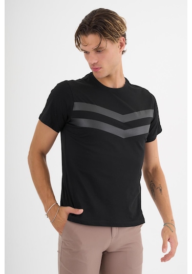 Erkek Siyah Baskılı %100 Pamuklu Standart Kalıp T-shirt Beyaz