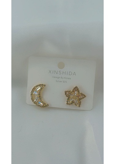 Kadın Ay Yıldız Model Küpe Gold Renk Gold