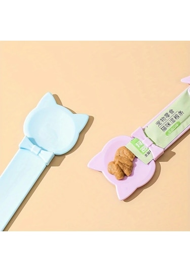 Elmpaly Pembe Uzun Saplı Easy-squeeze Kedi Maması Dispanseri Yalatmalı Yaş Mama Kaşığı