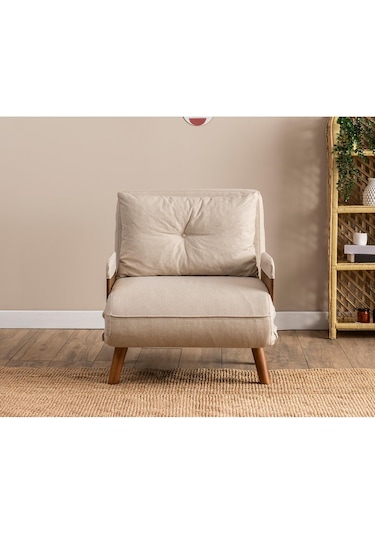 Pafu Cosmo Tekli Katlanır Yataklı Koltuk - Keten Krem Krem