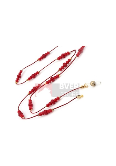Modern Kristal Boncuk Gözlük Askısı-Abiye Lüx Model Kırmızı