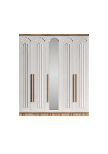 Flora 5 Kapaklı Komple Mdf Aynalı Gardırop - Elbise Dolabı