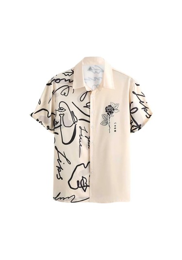 Snapbuy 2025 Erkek 3d Havai Gömlek - Basit Çizgili, Gevşek Nefes, Yazlık Kısa Kollublack Black