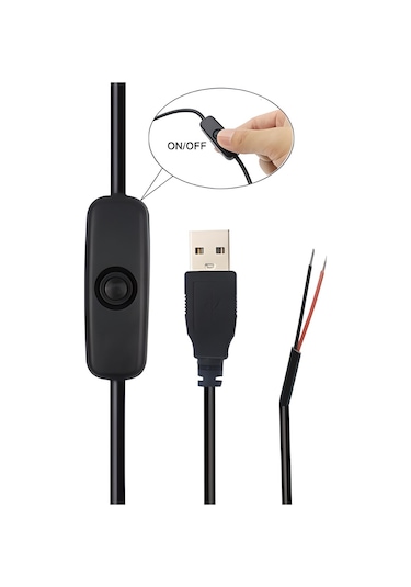 100 Cm Swich Li Usb Erkek Kablo 2 Amper Ucu Açık Anahtarlı Siyah Usb Kablo