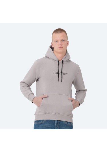 Slazenger OCTAVIA IN Erkek Kapüşonlu Cepli Taş Gri Sweatshirt